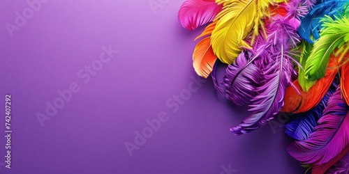 colorful feathers with purple background