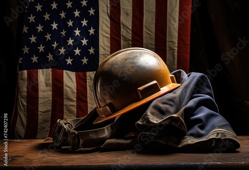 construction hard hat and flag