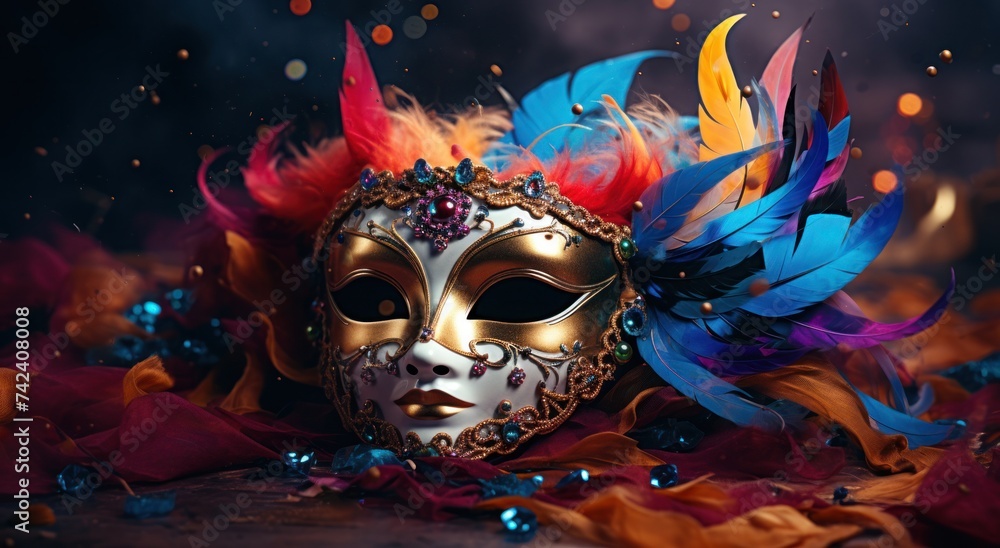colorful masquerade mask against colorful background