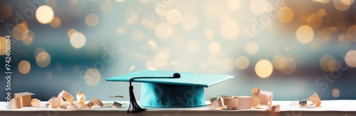 confetti and graduation cap on top of an open book
