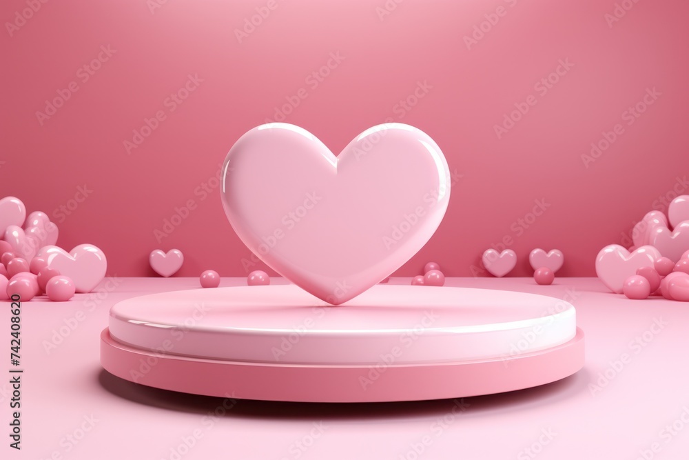 platform and pink heart shaped decoration against pink background