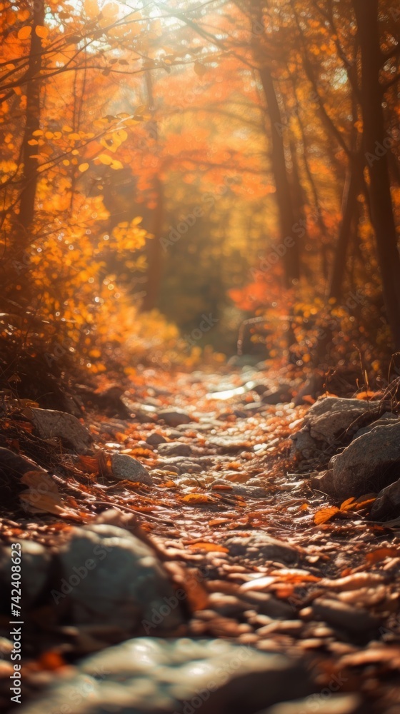 A Path in the Woods With Leaves on the Ground