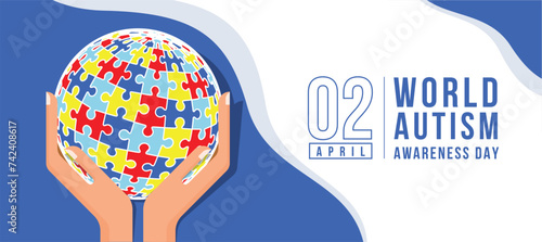Wolrd Autism Awareness Day - Head human with jigsaw puzzle texture and puzzle piece brain spread outside vector design