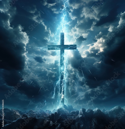 an image of a cross in the clouds