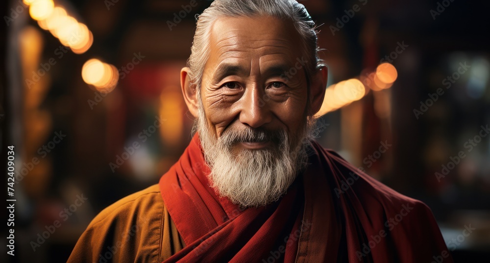 Joyful Monk in Traditional Robe