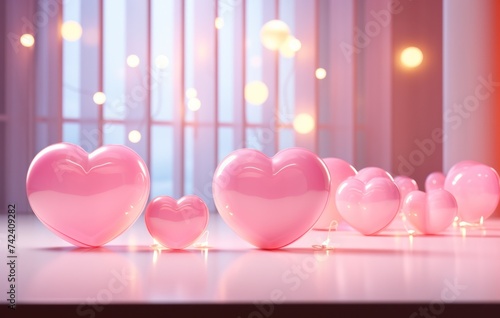 many pink hearts with background on wall