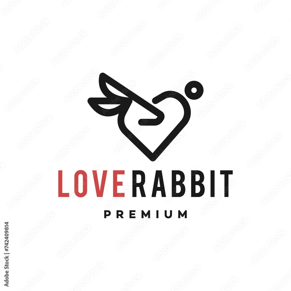 rabbit love simple line icon logo vector design, modern animal logo pictogram design combination of a hare rabbit with a heart shape icon.