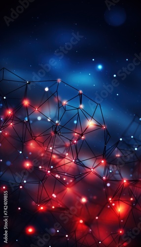 an image of a computer network with red light and lines