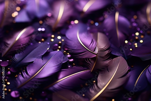purple and gold feathers on purple background