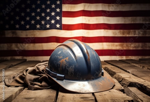 american flag hard hat on top
