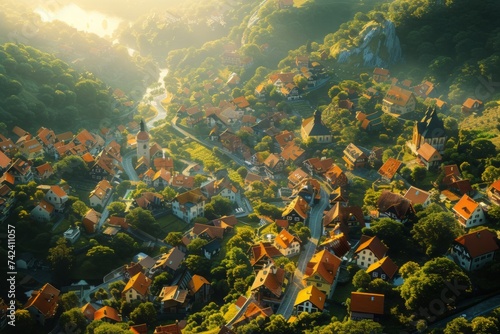 Aerial View of a Village in the Mountains