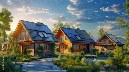 A Row of Houses With Solar Panels on the Roof
