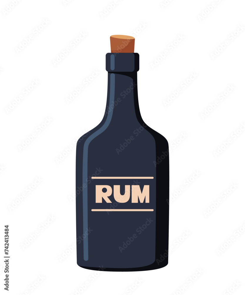 Grunge pirate rum bottle isolated vector illustration.
