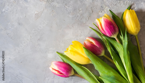 Bouquet of tulips, copyspace on a side