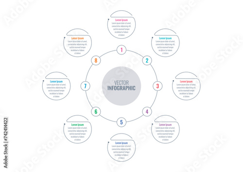 infographic template for business, industry, technology, science. circular infographic template. eight steps briefing template. infographic template for annual report, magazine