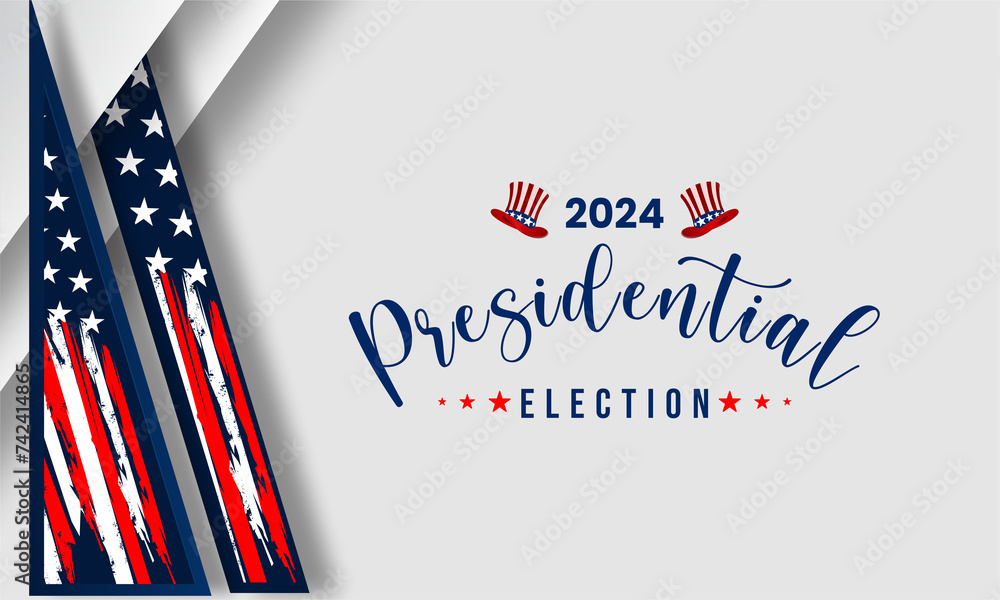 USA 2024 Presidential Elections Event Banner, background, card, poster design. Presidential Elections 2024 Banner with American colors design and typography. Vote day, November 5. US Election. USA 2024 Presidential Elections Event Banner, background, card, poster design. Presidential Elections 2024 Banner with American colors design and typography. Vote day, November 5. US Election.