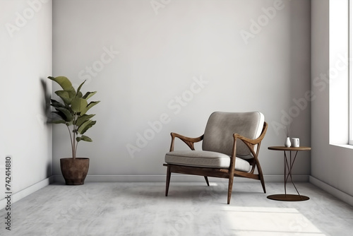 Interior of a modern living room with a minimalist armchair.