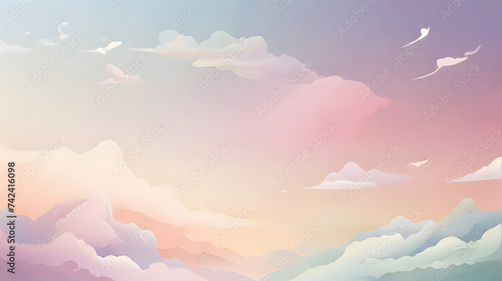 Soft and calm watercolor style sunset, sky and clouds background, backdrop, wallpaper, digital art Soft and calm watercolor style sunset, sky and clouds background, backdrop, wallpaper, digital art
