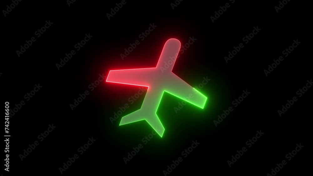 Neon airplane cap icon green red color animation black background Neon airplane cap icon green red color animation black background