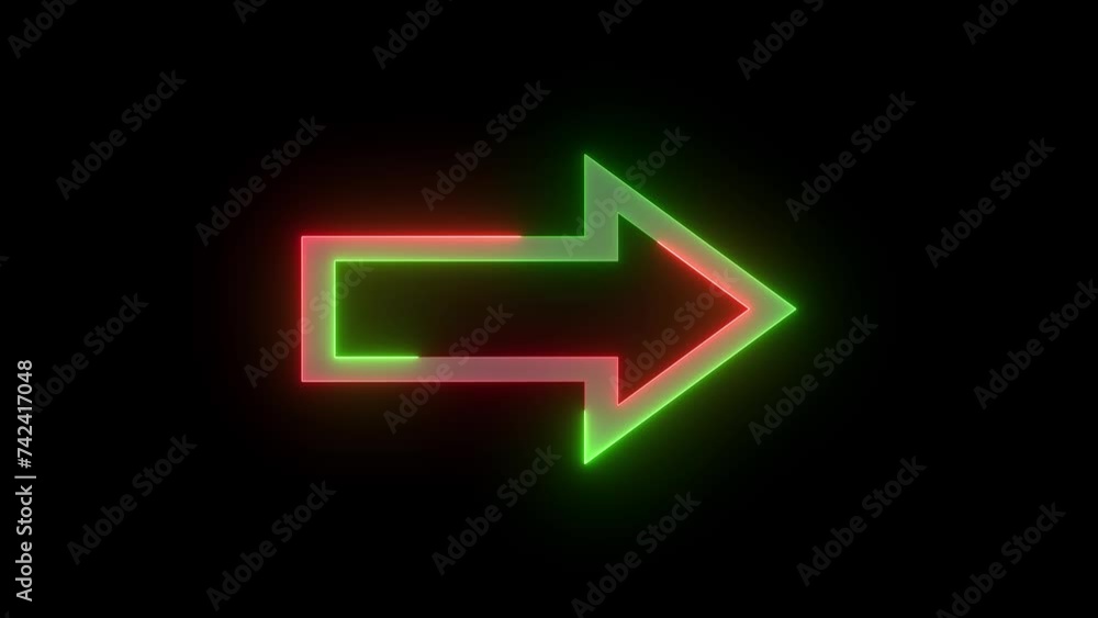Neon arrow sign green red color animation in black background Neon arrow sign green red color animation in black background