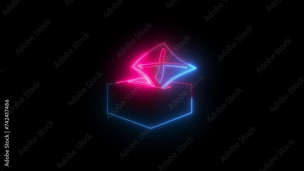 Neon ballot box icon blue pink color animation black background Neon ballot box icon blue pink color animation black background