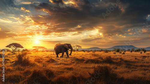 Elephant in Serengeti savanna.