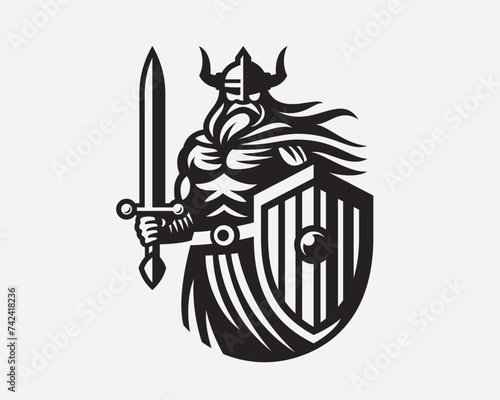 Viking logo, barbarian emblem design editable for your business. Warrior vector illustration.
