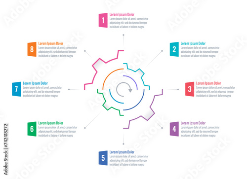 infographic template for business, industry, technology, science. industry wheel infographic template. eight steps briefing template. infographic template for annual report, magazine