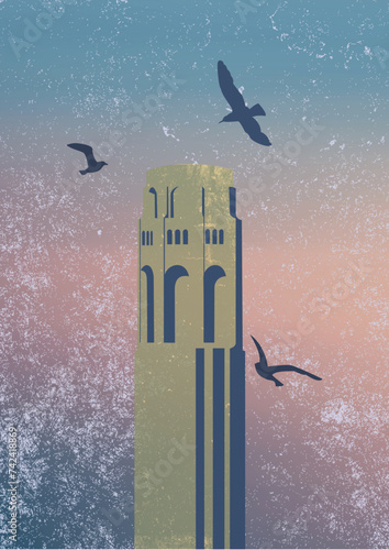 Coit Tower_ of San Francisco California, isolated vector & layer illustration for poster, wall art, sticker and any 
souvenir.
