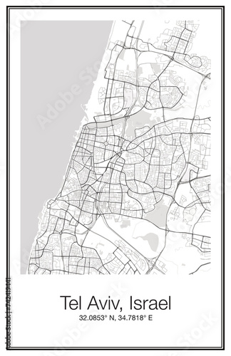 A city map wall art Poster of the city streets of Tel Aviv Israel