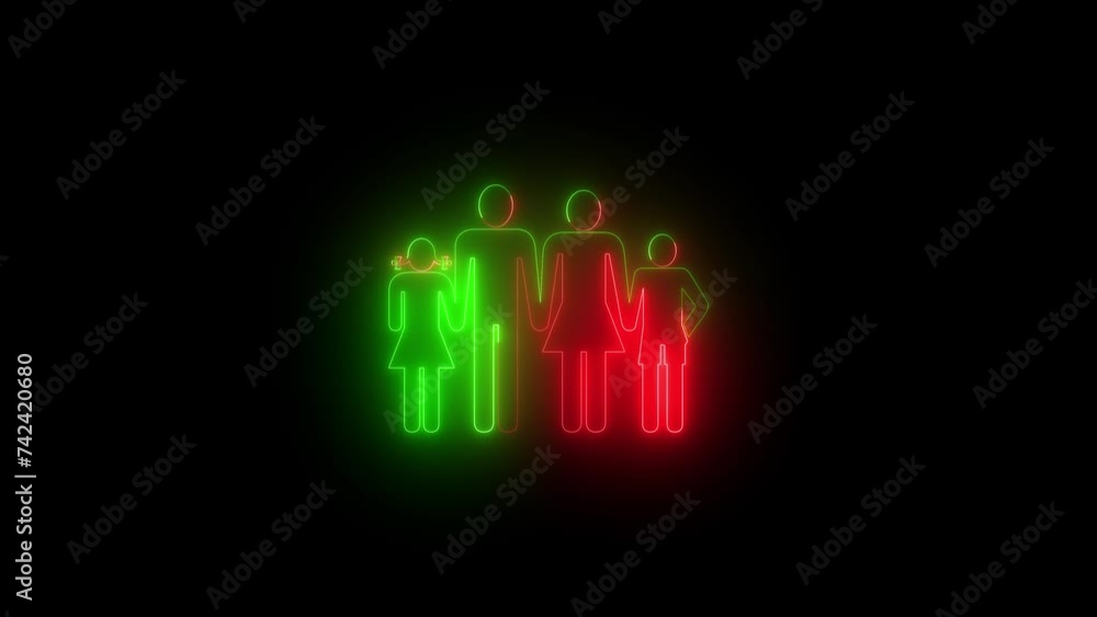 Neon family icon green red color animation black background Neon family icon green red color animation black background