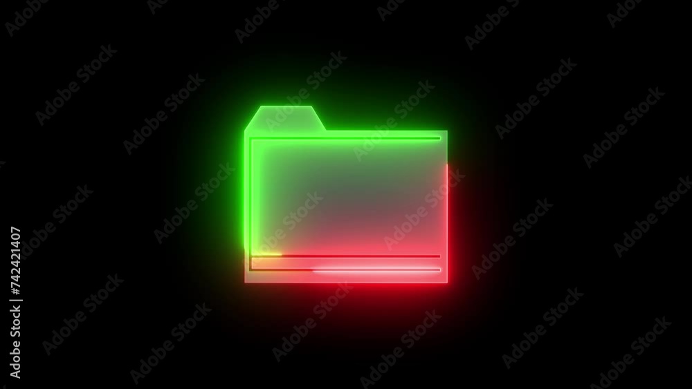 Neon folder file icon green red color animation in black background Neon folder file icon green red color animation in black background
