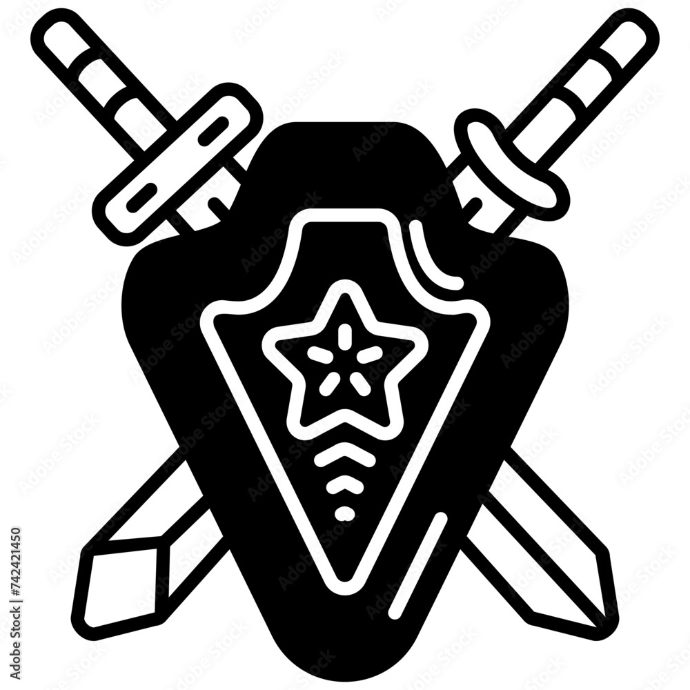 Fotografie shield and sword glyph and line vector illustration