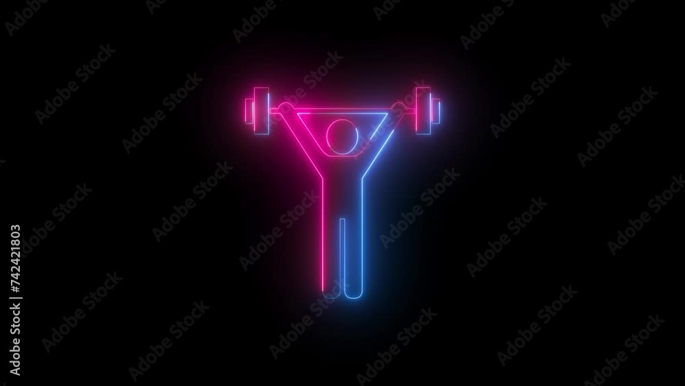 Neon gym man icon blue pink color animation black background Neon gym man icon blue pink color animation black background