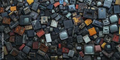Discarded electronics trash pattern, tech refuse, digital age remnants