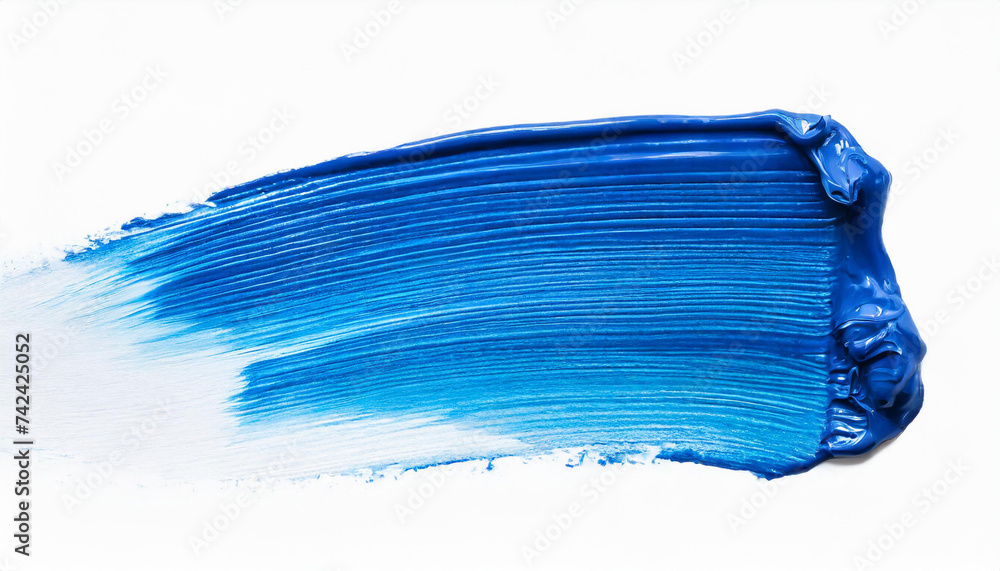 Hand painted stroke of blue paint brush isolated on white background