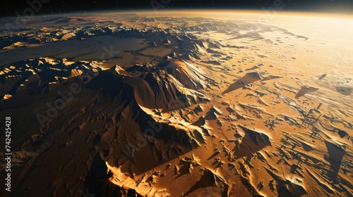 capturing the entirety of Mars, emphasizing the contrast between the northern lowlands and southern highlands, along with visible large volcanoes and canyons photo