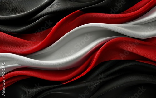 Detailed view of a fabric pattern consisting of black, white, and red colors