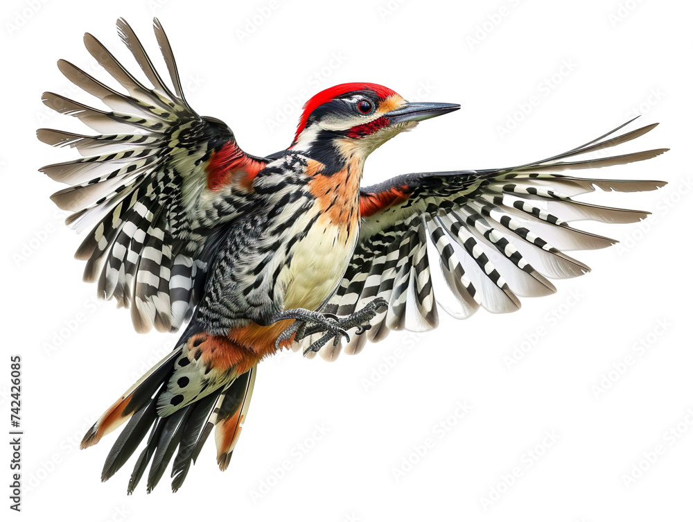 Obraz premium A Woodpecker in flight. Cut out. 