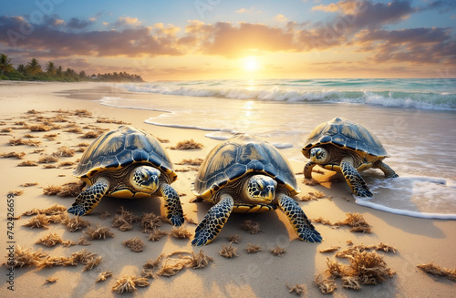 Turtles near the sea 
