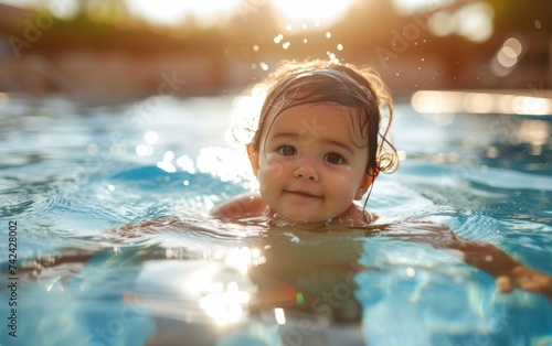 A young child swimming in a pool