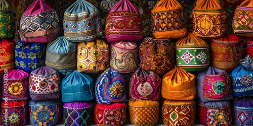 Colorful array of bags in a market stall Muscat Oman setting. Concept Market Stall, Bags, Oman, Colorful, Outdoors photo
