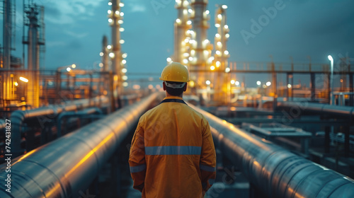 industrial worker stand confidently in sprawling manufacturing plant and represents skilled labor force driving modern industry, factory, workforce development, engineering, manufacturing processes © Intelligent Horizons