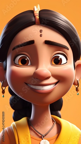 3D illustration of a cute Indian girl with a smile on her face