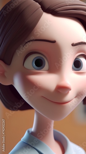 Cute cartoon girl with smiley face. 3d illustration. photo