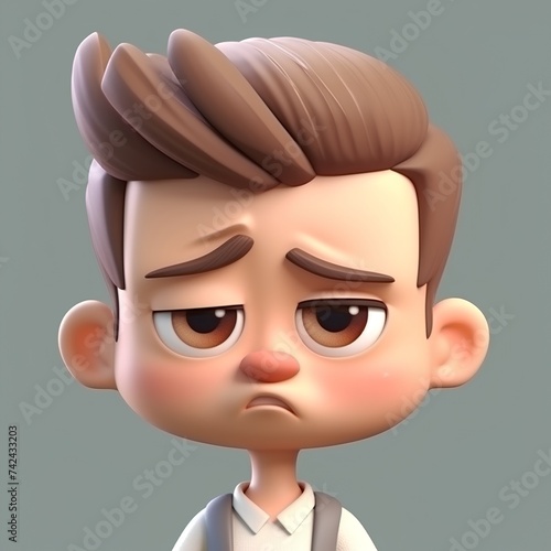 Angry boy with brown hair, 3d render, square image