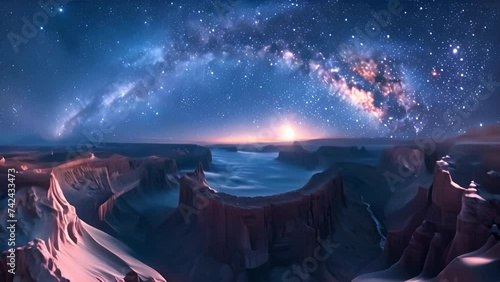 canyons of antelope canyon at night, dark sky with stars,generative ai.