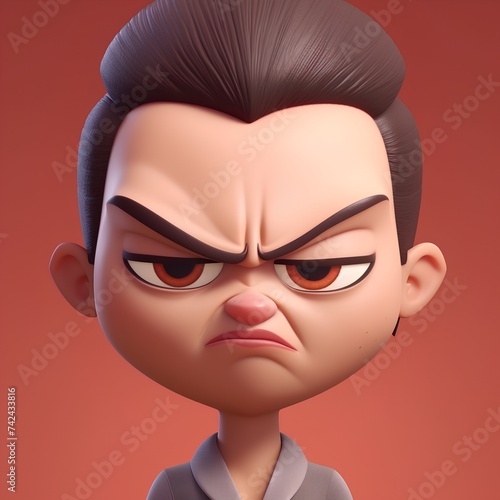 Angry boy. 3D rendered illustration. Isolated on red background.