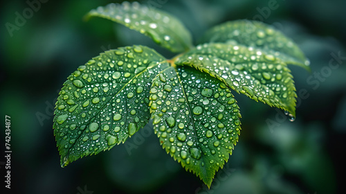 A closeup capture of dewdrops on lush summer foliage showcasing the delicate and vibrant details with blurly background AI Generative