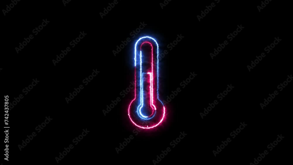 Thermometer icon neon fire blue pink color animation black background Thermometer icon neon fire blue pink color animation black background